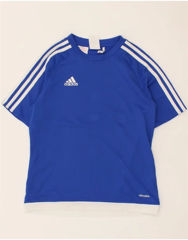 men's graphic vintage t-shirts -ADIDAS Boys Climalite T-Shirt Top 11-12 Years Blue Colourblock Polyester