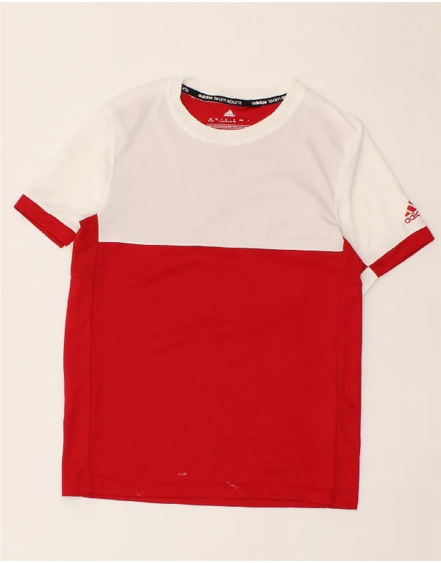 men's logo print t-shirts -ADIDAS Boys Graphic T-Shirt Top 12-13 Years Red Colourblock