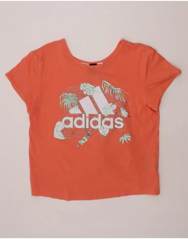 men's t-shirts with logos -ADIDAS Girls Graphic T-Shirt Top 11-12 Years Orange Cotton