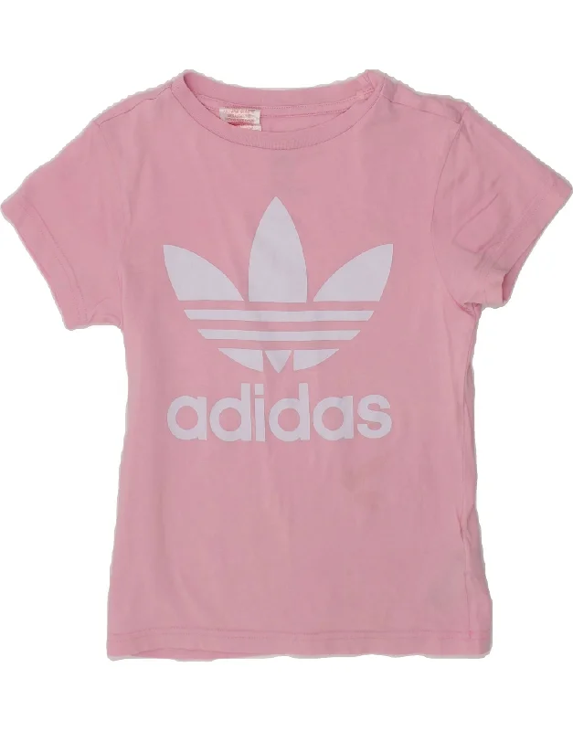 men's fun graphic t-shirts -ADIDAS Girls Graphic T-Shirt Top 7-8 Years Pink Cotton