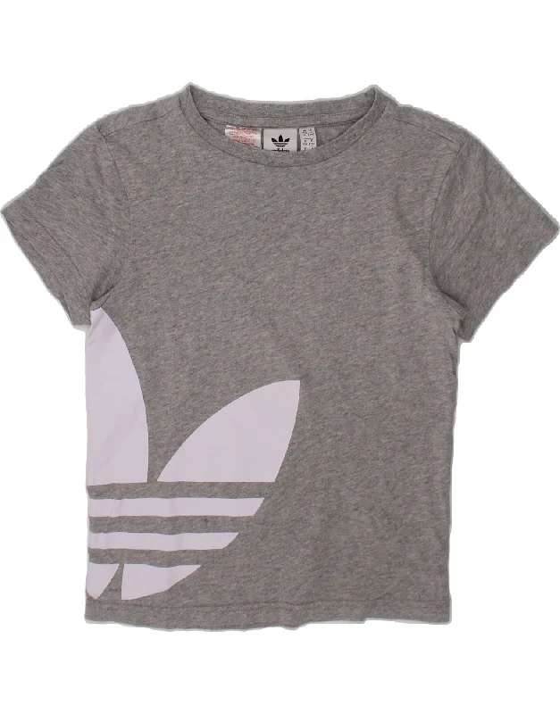 men's fashion t-shirts -ADIDAS Girls Graphic T-Shirt Top 8-9 Years Grey Cotton