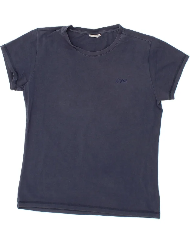 men's trendy graphic tees -ASICS Boys T-Shirt Top 13-14 Years XL Navy Blue Cotton