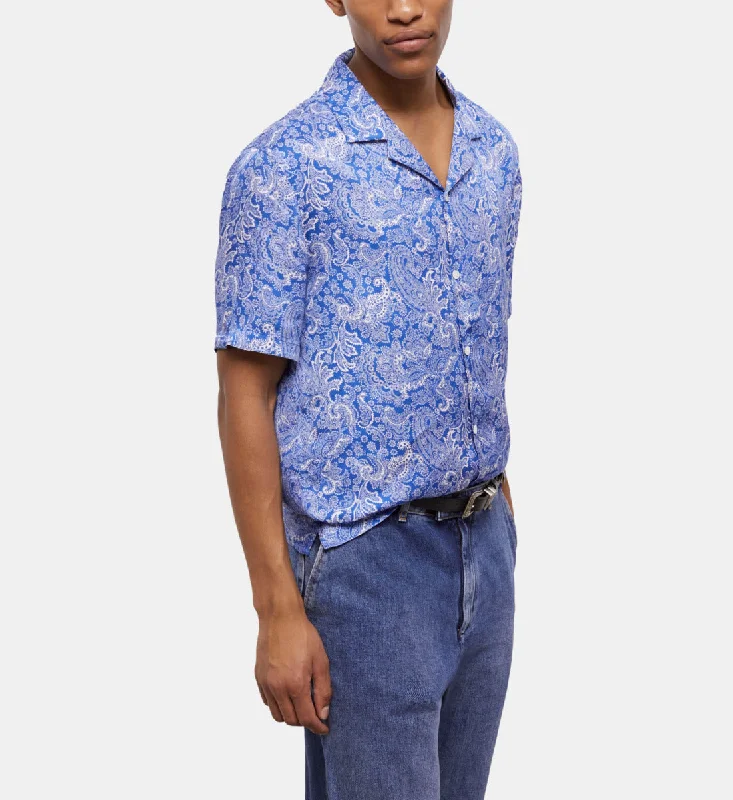 men's Hawaiian shirts -Blue Printed Shirt