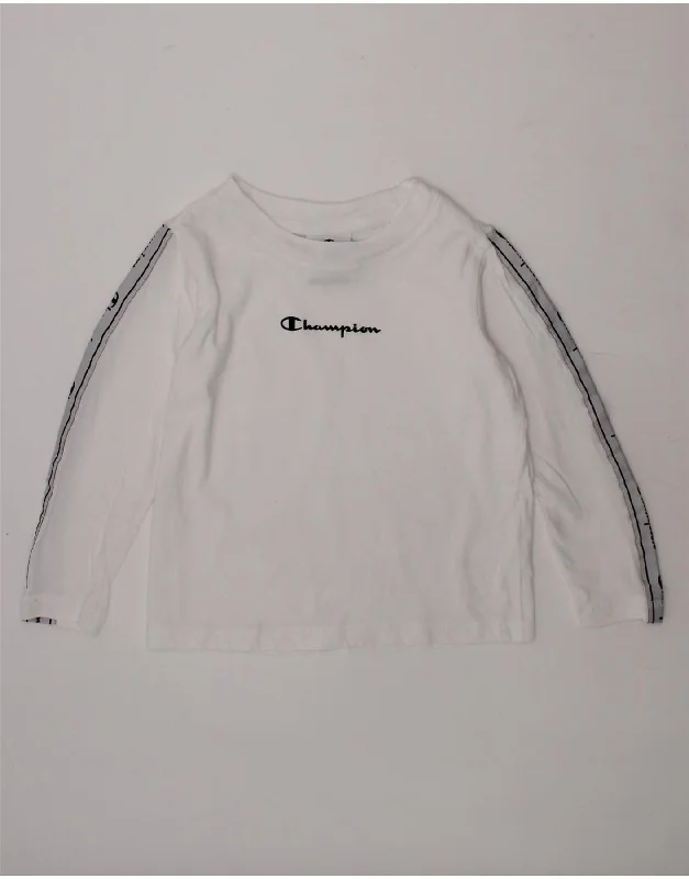 men's basic slim fit t-shirts -CHAMPION Boys Graphic Top Long Sleeve 3-4 Years 2XS White Cotton