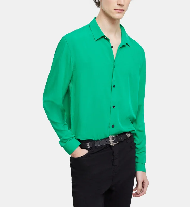 men's short-sleeve shirts -Classic Collar Green Shirt