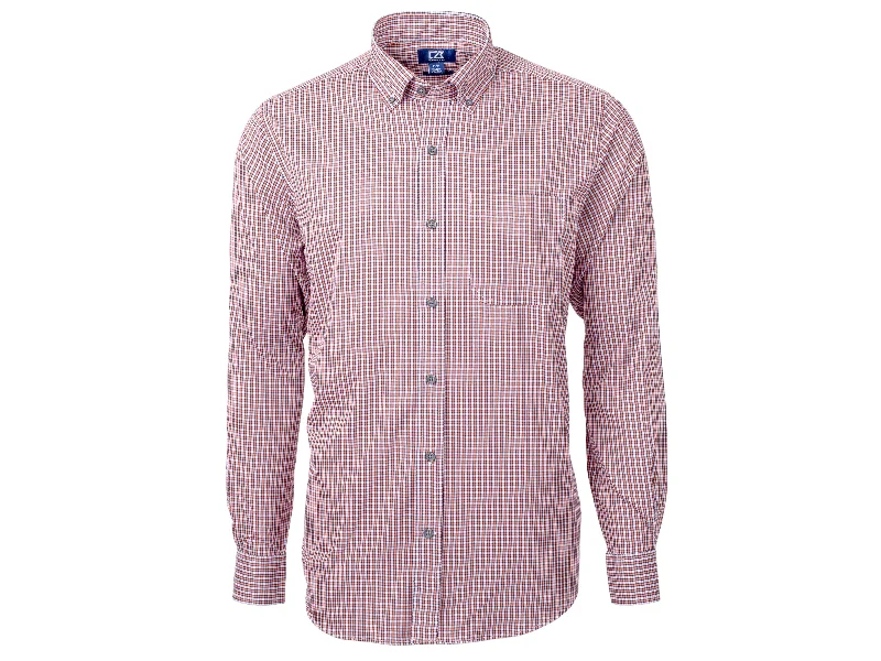 men's basic button-up shirts -Cutter & Buck Versatech Multi Check Stretch Mens Big and Tall Long Sleeve Dress Shirt