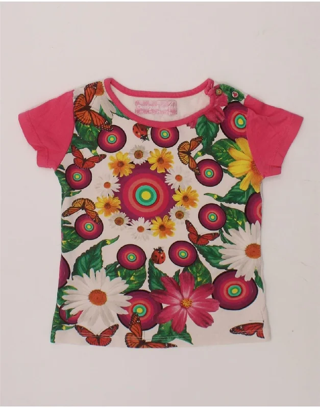 men's soft jersey t-shirts -DESIGUAL Baby Girls Graphic T-Shirt Top 12-18 Months Pink Floral