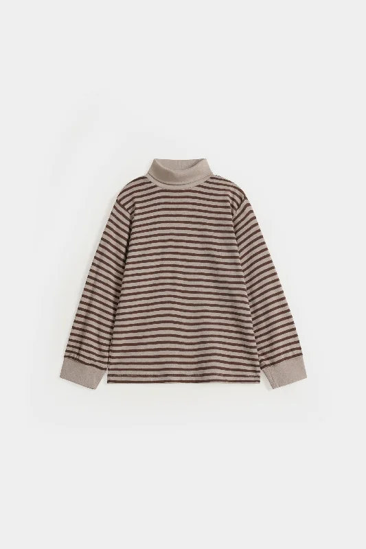 men's graphic crewneck t-shirts -Yarn Dyed Turtle Neck Striped T-shirt