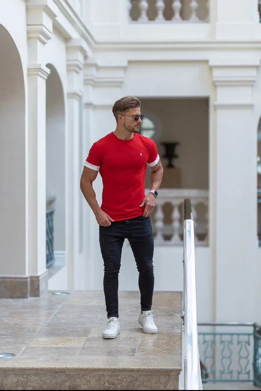 men's sport t-shirts -Father Sons Classic Red Crew T Shirt with FS Elastic Sleeve Branding - FSH648