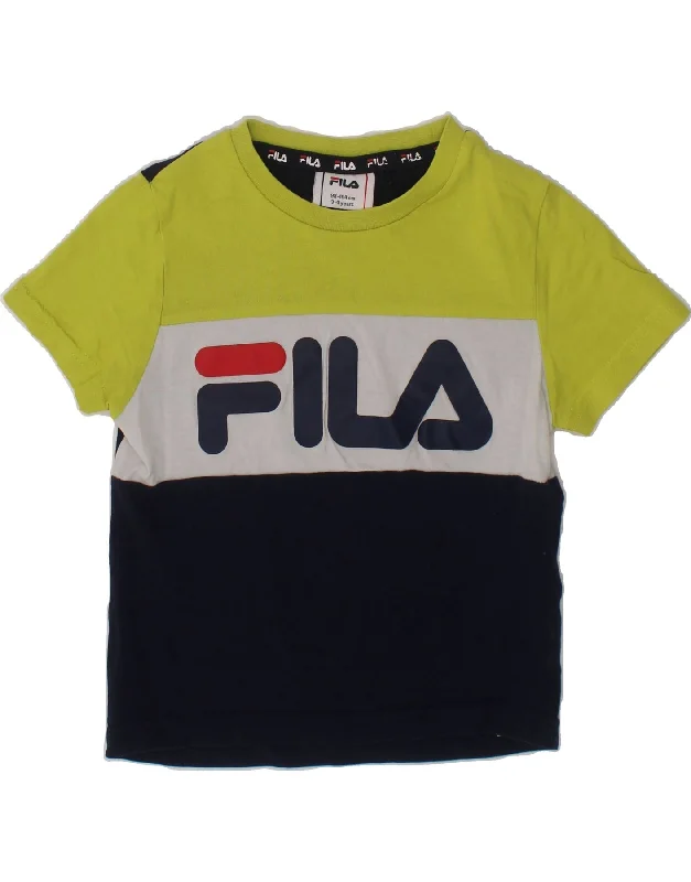 trendy t-shirts for men -FILA Boys Graphic T-Shirt Top 3-4 Years Navy Blue Colourblock Cotton