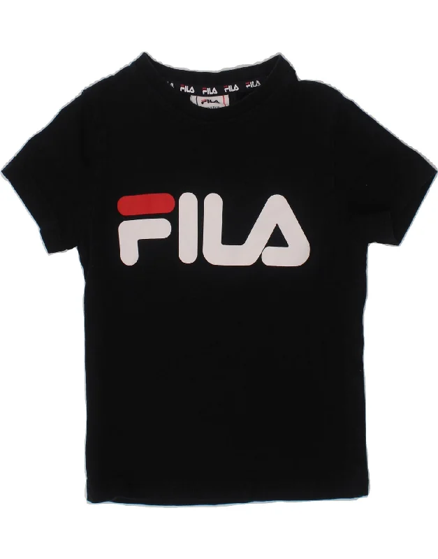 men's soft cotton t-shirts -FILA Boys Graphic T-Shirt Top 5-6 Years Black Cotton