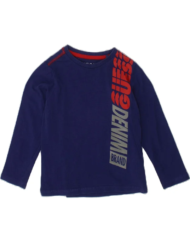 men's sport t-shirts -GUESS Boys Graphic Top Long Sleeve 3-4 Years Blue Cotton