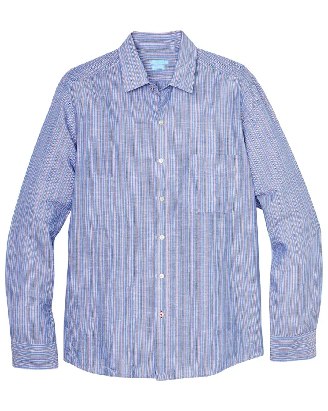 men's trendy shirts for men -J.McLaughlin Stripe Gramercy Modern Fit Linen-Blend Shirt