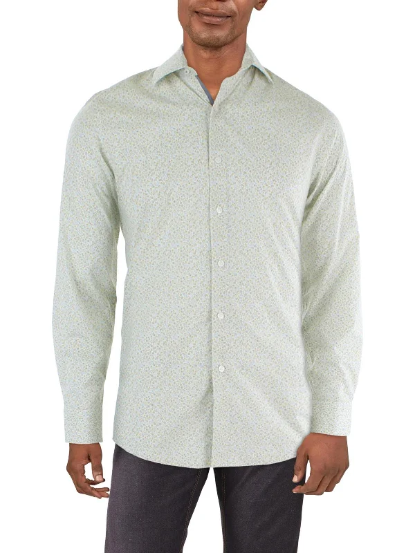 men's business casual shirts -Mens Floral Print Slim Fit Button-Down Shirt