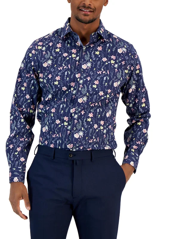 men's dress shirts for daily wear -Mens Floral Print Stretch Button-Down Shirt