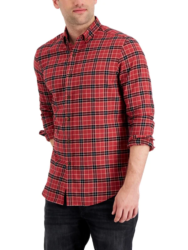 men's affordable dress shirts -Mens Plaid Collared Button-Down Shirt