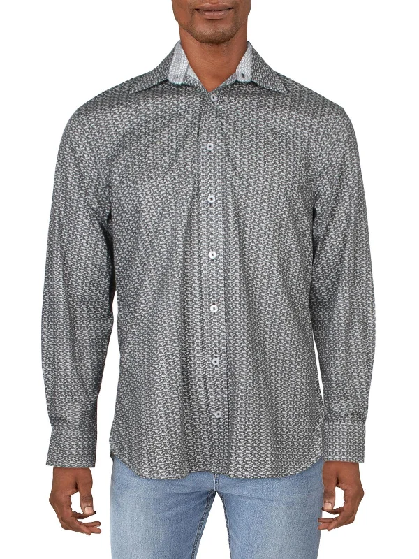 men's business dress shirts -Mens Printed Cotton Blend Button-Down Shirt