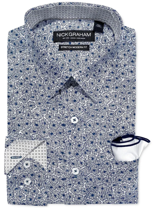 men's short-sleeve button-up shirts -Mens Printed Cotton Dress Shirt