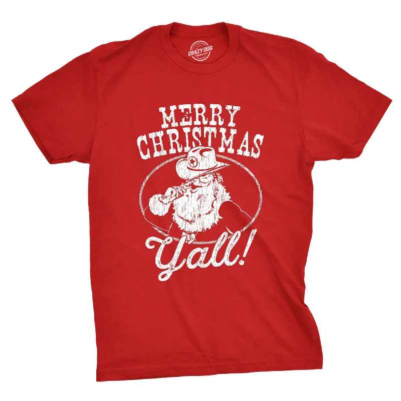 men's graphic t-shirts -Merry Christmas Y'all Santa Men's T Shirt