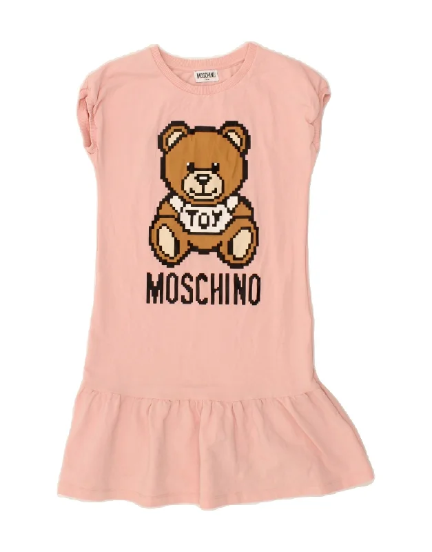 men's comfortable casual t-shirts -MOSCHINO Girls Graphic T-Shirt Dress 11-12 Years Pink Cotton