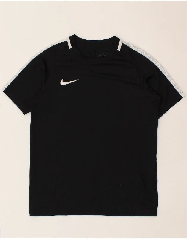 men's fitted crewneck t-shirts -NIKE Boys Dri Fit T-Shirt Top 12-13 Years Large Black Colourblock