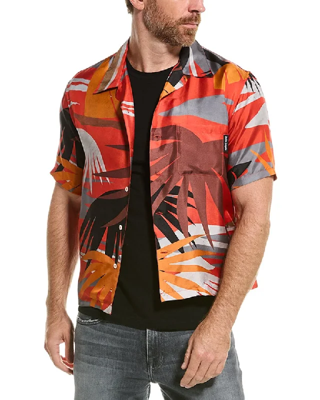 men's casual work shirts -Palm Angels Hawaii Bowling Silk Shirt