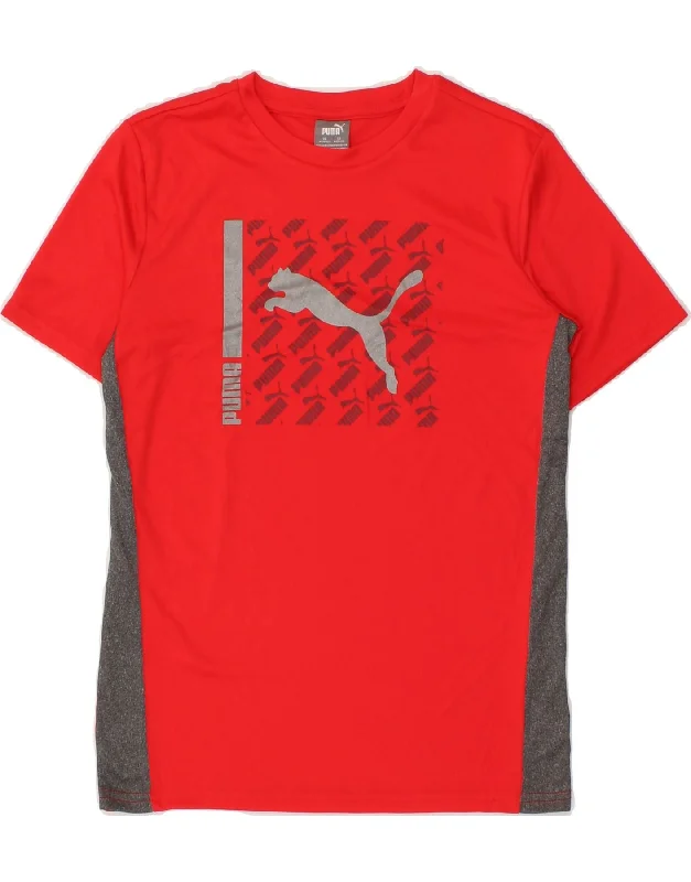 men's oversized graphic t-shirts -PUMA Boys Graphic T-Shirt Top 10-11 Years Medium Red Colourblock Polyester