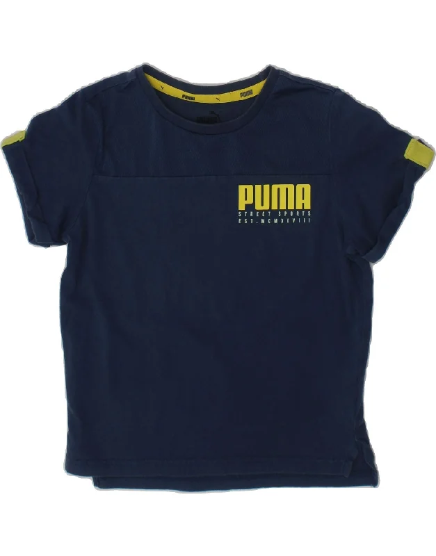 men's casual summer t-shirts -PUMA Boys Graphic T-Shirt Top 5-6 Years Navy Blue Cotton