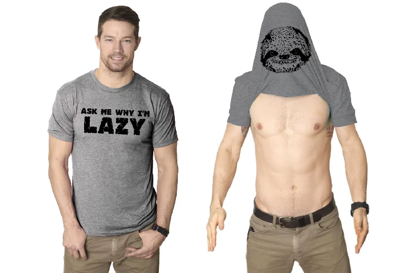 men's v-neck t-shirts -Ask Me Why I'm Lazy Sloth Flip Men's T Shirt