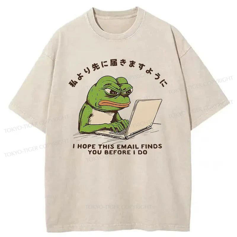 men's comfortable casual t-shirts -Tokyo-Tiger Anxious Frog Japanese Washed T-Shirt