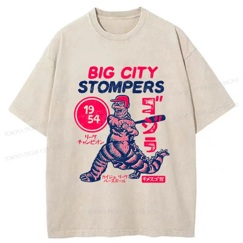 men's eco-friendly graphic t-shirts -Tokyo-Tiger Big City Stompers Washed T-Shirt