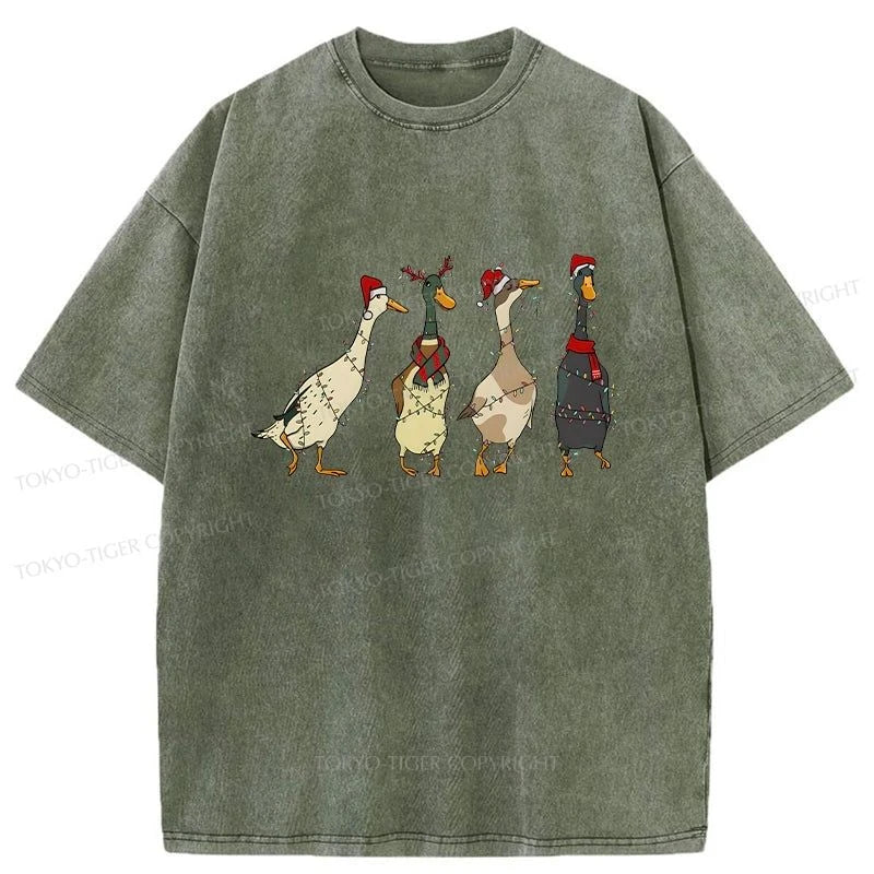 slim fit t-shirts for men -Tokyo-Tiger Cute Christmas Ducks Washed T-Shirt