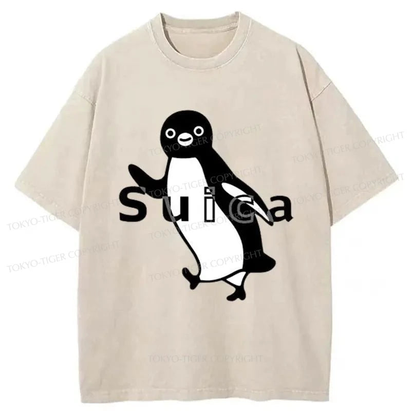 men's high-performance t-shirts -Tokyo-Tiger Cute Penguin Japan Washed T-Shirt