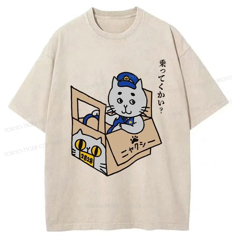 men's v-neck t-shirts -Tokyo-Tiger Do You Want To Ride Washed T-Shirt