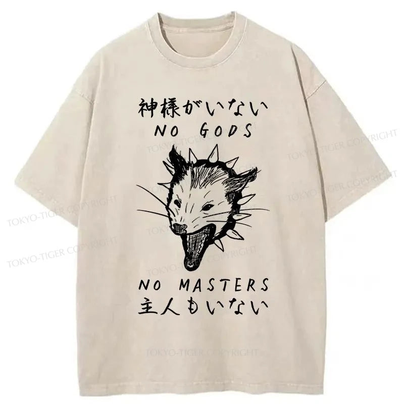 men's classic cotton tees -Tokyo-Tiger Fearless Possum Japanese Washed T-Shirt