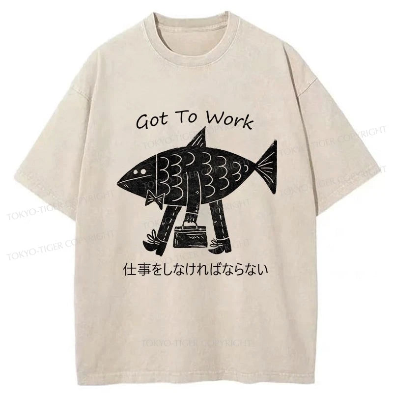 men's printed tees for casual wear -Tokyo-Tiger Fishman Had To Work Washed T-Shirt