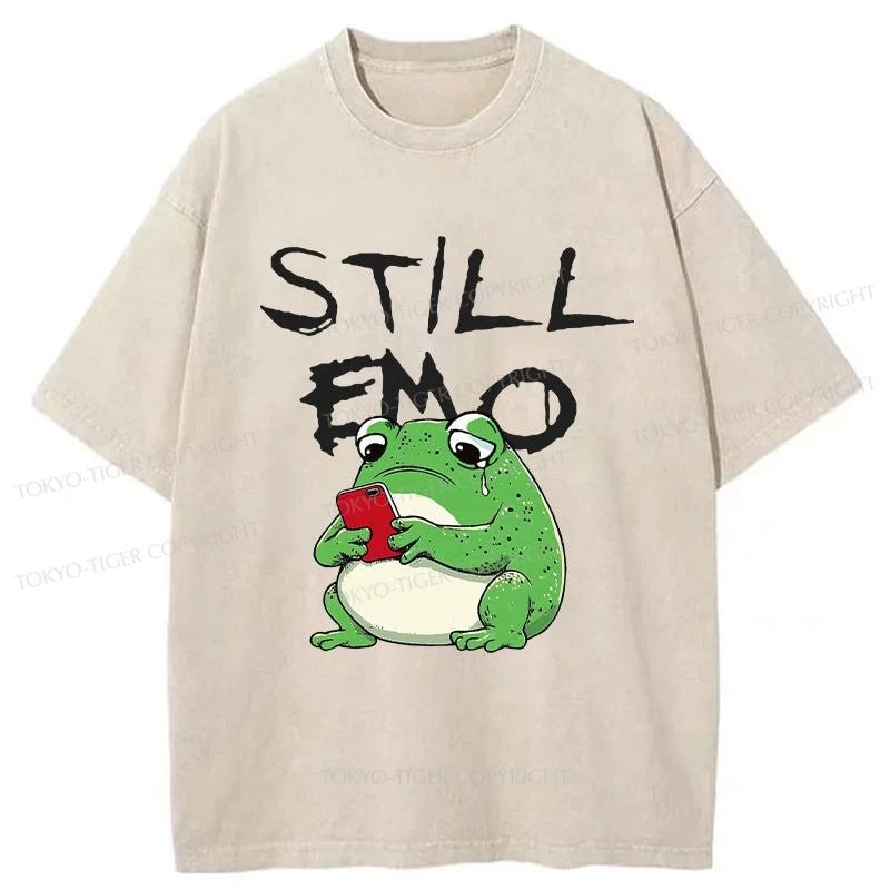 men's sporty t-shirts -Tokyo-Tiger Frog Still Emo Washed T-Shirt