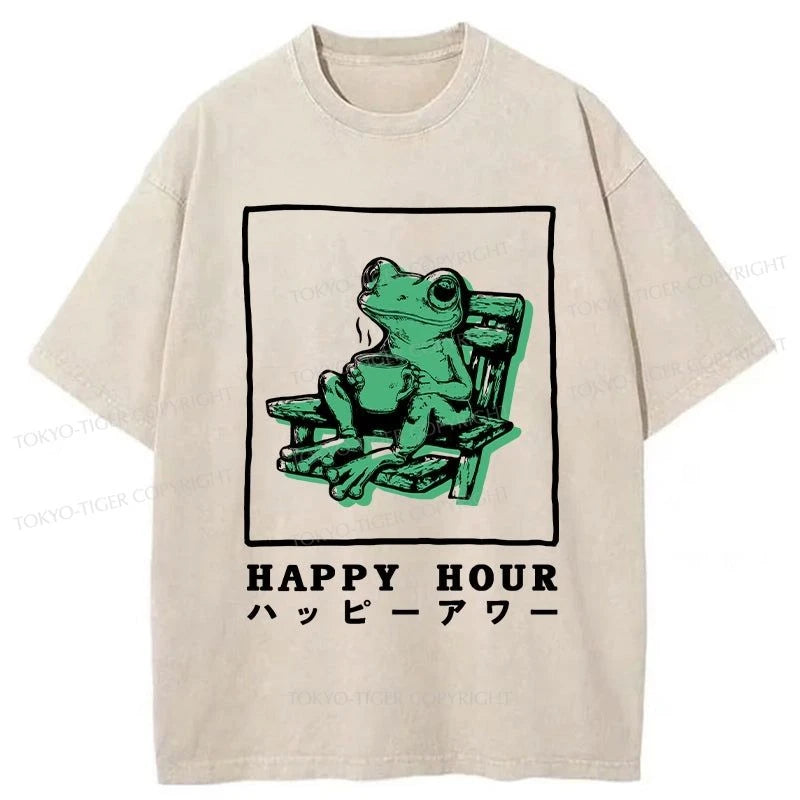 performance t-shirts for men -Tokyo-Tiger Frog's Happy Hour Washed T-Shirt