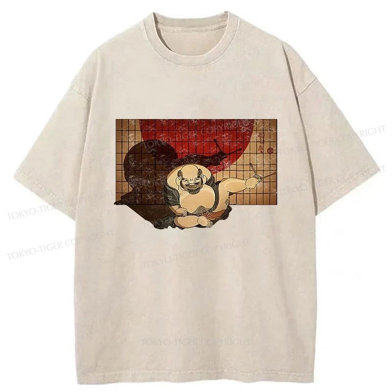 men's basic slim fit t-shirts -Tokyo-Tiger Funny Japanese Sumo Shadow Washed T-Shirt