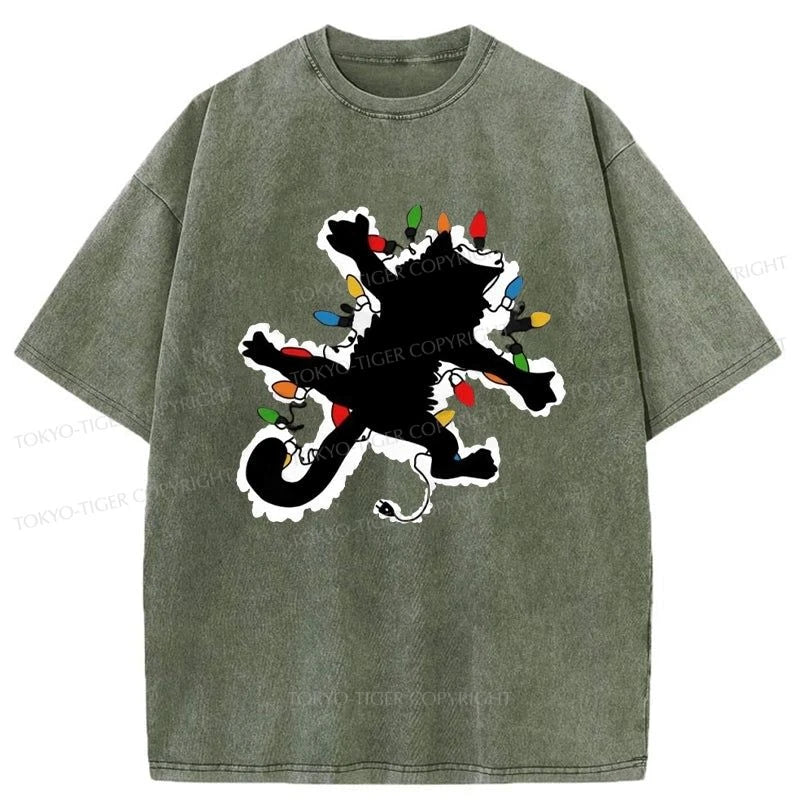 men's breathable t-shirts -Tokyo-Tiger Funny Pussy-cat From Christmas Vacation Washed T-Shirt