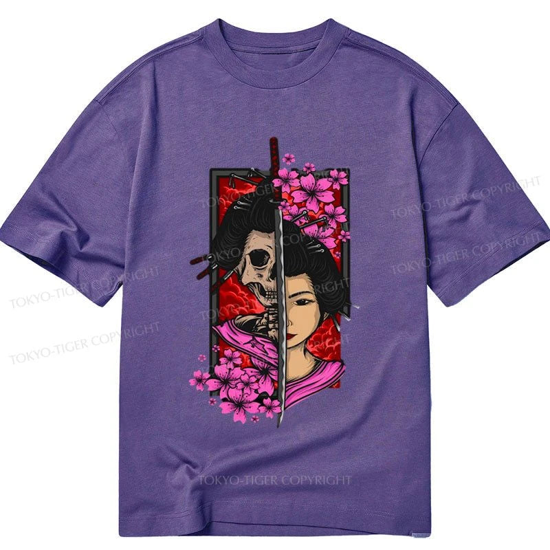 men's logo t-shirts -Tokyo-Tiger Geisha Art Skull Face Classic T-Shirt