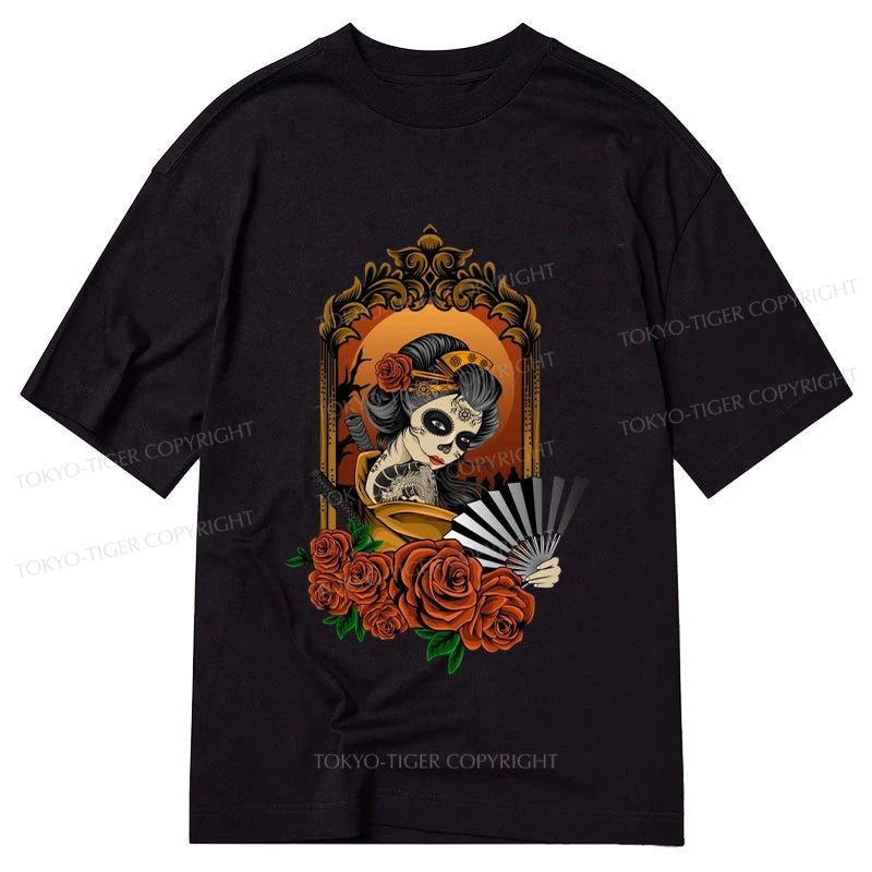 men's vintage graphic t-shirts -Tokyo-Tiger Geisha Skull Art Japanese Classic T-Shirt