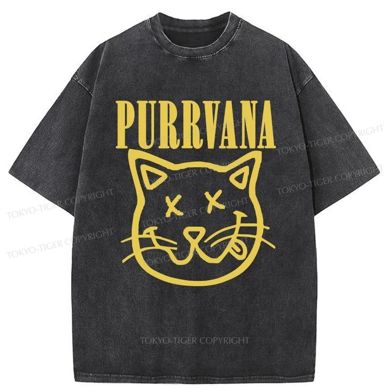 men's casual wear t-shirts -Tokyo-Tiger Greedy Kitten Washed T-Shirt