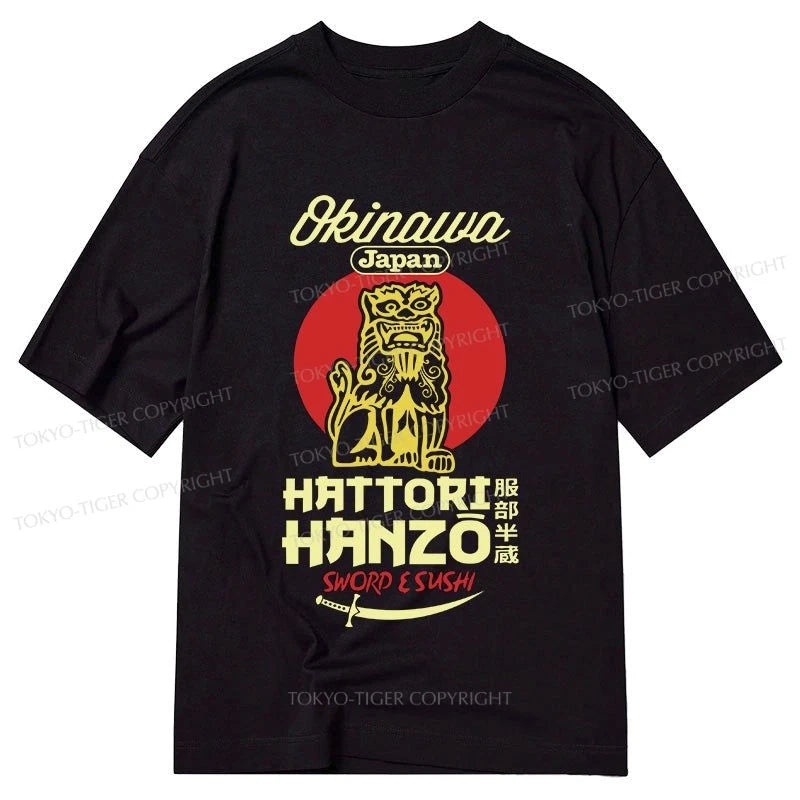 men's crewneck t-shirts -Tokyo-Tiger Hattori Hanzo Sword And Sushi Okinawa Classic T-Shirt