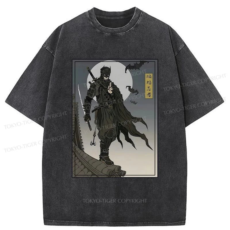 men's sporty t-shirts -Tokyo-Tiger Japanese Batman Ninja Washed T-Shirt