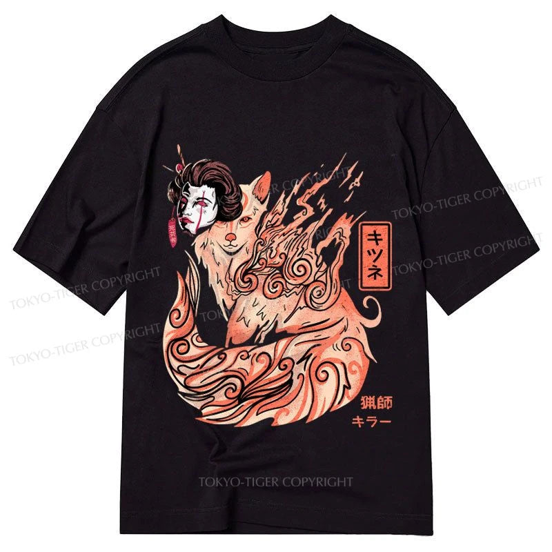 men's eco-friendly graphic t-shirts -Tokyo-Tiger Japanese Fox With Geisha Mask Classic T-Shirt