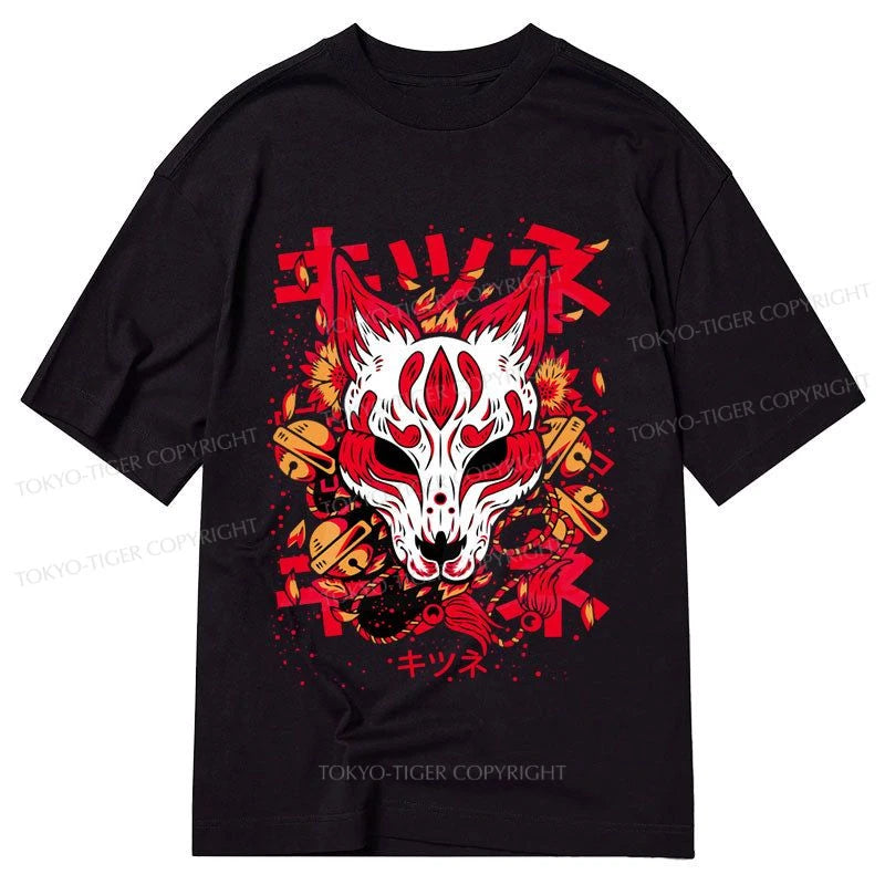 men's long-sleeve cotton t-shirts -Tokyo-Tiger Japanese Kitsune Mask Classic T-Shirt