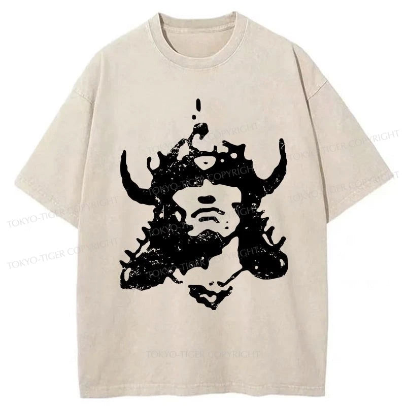 men's soft t-shirts for lounging -Tokyo-Tiger Japanese Samurai Wearing Helmet Washed T-Shirt