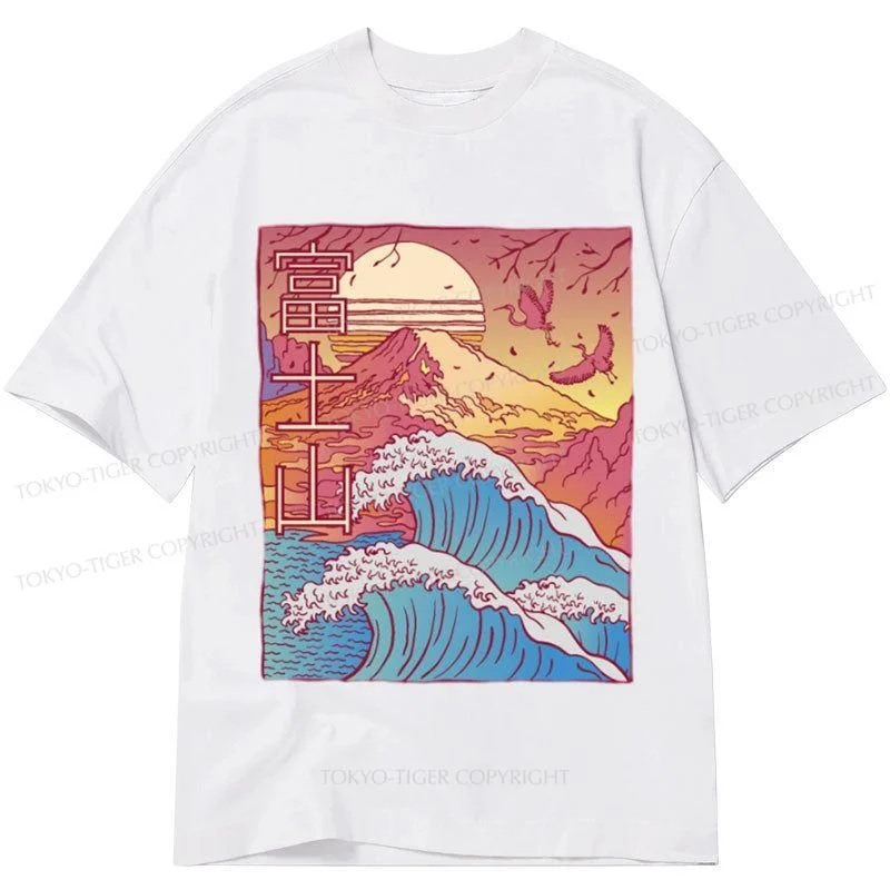 men's comfortable long-sleeve tees -Tokyo-Tiger Kanagawa Wave Fuji Japan Classic T-Shirt