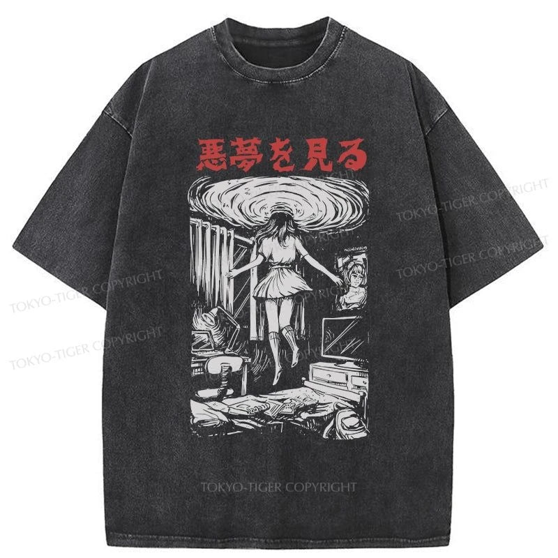 men's oversized graphic t-shirts -Tokyo-Tiger Nightmare Vortex Washed T-Shirt